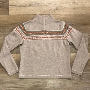 Woolrich 100% Lambswool Fair Isle 1/4 Zip Sweater Beige Sm Nordic Outdoors Ski